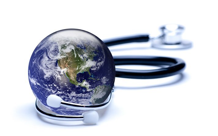 Concept for global medicine. Isolated on white. Globe public domain courtesy http://visibleearth.nasa.gov/