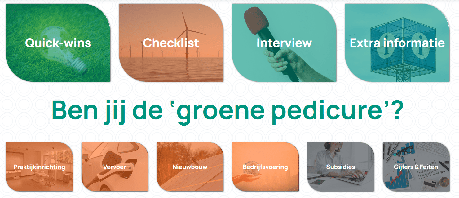 screenshot website de groene pedicure laat blokjes zien met links naar de verschillende onderdelen